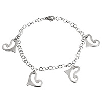 Stainless Steel Jewelry Bracelet, Heart, charm bracelet & round link chain & for woman, original color, 16.5x14x1mm, 4x4x0.5mm, Sold Per Approx 8.5 Inch Strand