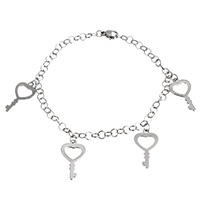 Stainless Steel Jewelry Bracelet, Key, charm bracelet & round link chain & for woman, original color, 11x20x1mm, 4x4x0.5mm, Sold Per Approx 8 Inch Strand