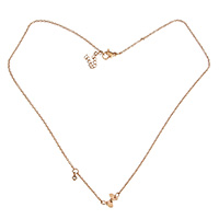 Stainless Steel Jewelry Necklace, with 1lnch extender chain, Bowknot, rose gold color plated, oval chain & for woman & with rhinestone, 8x6x2.5mm, 3x5x2mm, 2x1x0.2mm, Sold Per Approx 16 Inch Strand