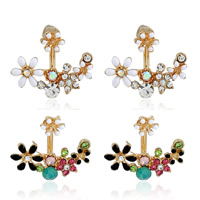 Zinc Alloy Split Earring stainless steel post pin Flower gold color plated detachable & colorful plated & enamel & with rhinestone lead & cadmium free 15mm Sold By Pair