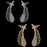 Fashion Earring Cuff and Wraps, Tibetan Style, stainless steel post pin, Wing Shape, plated, with rhinestone, more colors for choice, lead & cadmium free, 35x10mm, Sold By PC