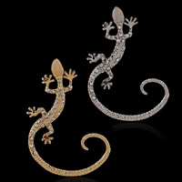 Fashion Earring Cuff and Wraps Zinc Alloy stainless steel post pin Gecko plated with rhinestone lead & cadmium free Sold By PC