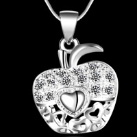Cubic Zirconia Micro Pave Brass Pendant Apple real silver plated micro pave cubic zirconia lead & cadmium free Approx 3-5mm Sold By PC