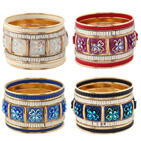 Tibetan Style Bangle Set, with Crystal & Resin, Flower, gold color plated, with painted & colorful plated & faceted & with rhinestone & multi-strand, more colors for choice, lead & cadmium free, 71mm, Inner Diameter:Approx 68mm, Length:Approx 8 Inch, Sold By Set
