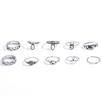 Tibetan Style Ring Set, with Crystal, Teardrop, antique silver color plated, faceted, lead & cadmium free, 13-16mm, US Ring Size:1.5-6, 10PCs/Set, Sold By Set