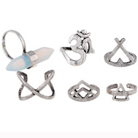 Zinc Alloy Ring Set with Sea Opal pendulum antique silver color plated lead & cadmium free 13-16mm US Ring .5-6 Sold By Set