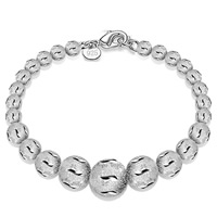 Brass Bracelet, Round, real silver plated, graduated beads & flower cut & frosted, lead & cadmium free, 12mm, Sold Per Approx 7 Inch Strand