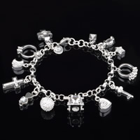 Cubic Zirconia Bracelet, Brass, real silver plated, charm bracelet & with cubic zirconia, lead & cadmium free, 5mm, Sold Per Approx 8 Inch Strand