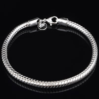 metal Pulsera, con = extender cadena, chapado en plata real, cadena de la serpiente, libre de plomo & cadmio, 4mm, Vendido para aproximado 8 Inch Sarta