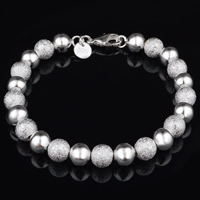 Brass Bracelet Round real silver plated frosted lead & cadmium free 8mm Sold Per Approx 8 Inch Strand