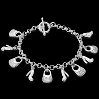 Brass Bracelet, real silver plated, charm bracelet, lead & cadmium free, 14mm, Sold Per Approx 8 Inch Strand