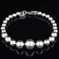 laiton bracelet, Plaqué d'argent, perles graduées, sans plomb et cadmium, 12mm, Vendu par Environ 7 pouce brin