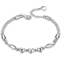 Brass Bracelet with 5cm extender chain Heart real silver plated lead & cadmium free 81mm Sold Per Approx 10 Inch Strand