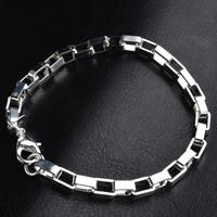 laiton bracelet, Plaqué d'argent, chaîne rectangle, sans plomb et cadmium, 4mm, Vendu par Environ 8 pouce brin