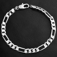 Brass Bracelet real silver plated figaro chain lead & cadmium free 6mm Sold Per Approx 8 Inch Strand