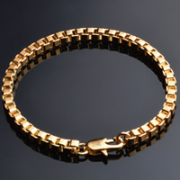 laiton bracelet, Plaqué d'or 18K, chaîne de boîte, sans plomb et cadmium, 4mm, Vendu par Environ 8 pouce brin