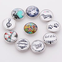 Jewelry Snap Button Zinc Alloy with Glass Flat Round platinum color plated time gem jewelry & decal lead & cadmium free 18mm Sold By Bag