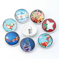 Jewelry Snap Button Zinc Alloy with Glass platinum color plated time gem jewelry & Christmas jewelry & mixed & decal lead & cadmium free 18mm Sold By Bag
