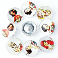 Jewelry Snap Button Zinc Alloy with Glass Flat Round platinum color plated time gem jewelry & mixed pattern & decal lead & cadmium free 18mm Sold By Bag