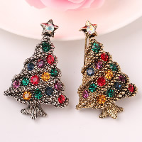 Christmas Brooches Zinc Alloy Christmas Tree plated Christmas jewelry & with rhinestone nickel lead & cadmium free 30mm Sold By PC