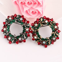 Christmas Brooches, Tibetan Style, Christmas Wreath, plated, Christmas jewelry & with rhinestone, more colors for choice, nickel, lead & cadmium free, 42mm, Sold By PC