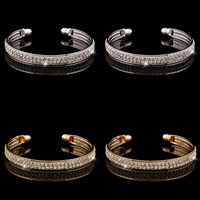 alliage de zinc bracelet manchette, Placage, avec strass, plus de couleurs à choisir, sans plomb et cadmium, 8mm, Diamètre intérieur:Environ 60mm, Longueur:Environ 7 pouce, Vendu par PC