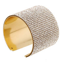 alliage de zinc bracelet manchette, Placage de couleur d'or, avec strass, sans plomb et cadmium, 50mm, Diamètre intérieur:Environ 60mm, Longueur:Environ 7 pouce, Vendu par PC