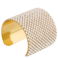 alliage de zinc bracelet manchette, avec résine, Placage de couleur d'or, avec strass, sans plomb et cadmium, 65mm, Diamètre intérieur:Environ 60mm, Longueur:Environ 7 pouce, Vendu par PC