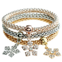 Tibetan Style Bracelet, Snowflake, plated, charm bracelet & with rhinestone, lead & cadmium free, 170mm, Length:Approx 6.5 Inch, 3Strands/Set, Sold By Set