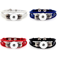 Snap Button Bracelet, Tibetan Style, with PU Leather, plated, for woman & 3-strand, more colors for choice, lead & cadmium free, 18mm, Inner Diameter:Approx 6mm, Sold Per Approx 7 Inch Strand