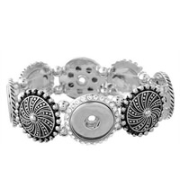 Snap-Knopf-Armband, Zinklegierung, metallschwarz plattiert, für Frau & mit Strass, frei von Blei & Kadmium, 18mm, Innendurchmesser:ca. 6mm, verkauft per ca. 7 ZollInch Strang