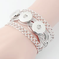 Snap Button Bracelet, Tibetan Style, platinum color plated, for woman & 3-strand, lead & cadmium free, 18mm, Inner Diameter:Approx 6mm, Sold Per Approx 7 Inch Strand