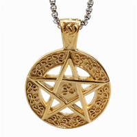 Titanium Steel Pendants pentagram gold color plated 40mm Approx 3-5mm Sold By Bag