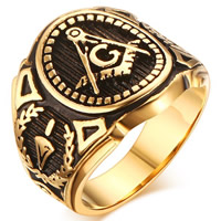 Stainless Steel Finger Ring for Men, real gold plated, different size for choice & for man & blacken, 19mm, Sold By PC