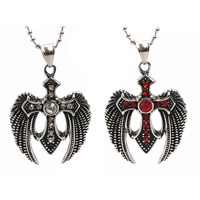 Titanium Steel Pendants, Angel Wing Cross, with rhinestone & blacken, more colors for choice, 37x42mm, Hole:Approx 3-5mm, Sold By PC