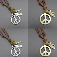 Unisex Necklace Zinc Alloy with cowhide cord Peace Logo plated adjustable & with letter pattern nickel lead & cadmium free Sold Per 19.5-31.5 Inch Strand