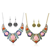 Resin Jewelry Sets, earring & necklace, Tibetan Style, with iron chain & Resin, brass earring hook, with 5cm extender chain, plated, twist oval chain & with rhinestone, more colors for choice, lead & cadmium free, 40x18mm, 170x55mm, Length:Approx 19.5 Inch, Sold By Set