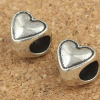 Tibetan Style European Beads, Heart, antique silver color plated, without troll, lead & cadmium free, 7x8x9mm, Hole:Approx 4mm, 30PCs/Bag, Sold By Bag