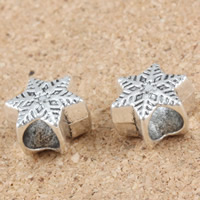 Tibetan Style European Beads, Snowflake, antique silver color plated, without troll, lead & cadmium free, 11x10x6mm, Hole:Approx 4.5mm, 30PCs/Bag, Sold By Bag
