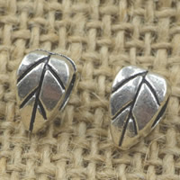 Tibetan Style European Beads, Leaf, antique silver color plated, without troll, lead & cadmium free, 10x7mm, Hole:Approx 5mm, 30PCs/Bag, Sold By Bag