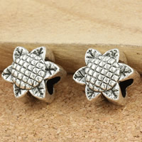 Tibetan Style European Beads, Flower, antique silver color plated, without troll, lead & cadmium free, 8x12mm, Hole:Approx 4mm, 30PCs/Bag, Sold By Bag