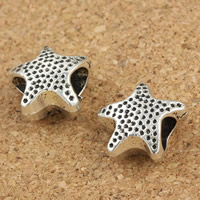 Tibetan Style European Beads, Starfish, antique silver color plated, without troll, lead & cadmium free, 7x14mm, Hole:Approx 4mm, 30PCs/Bag, Sold By Bag