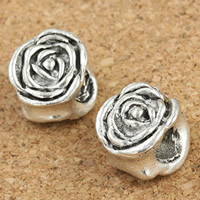 Tibetan Style European Beads, Flower, antique silver color plated, without troll, lead & cadmium free, 8x11x12mm, Hole:Approx 5mm, 30PCs/Bag, Sold By Bag
