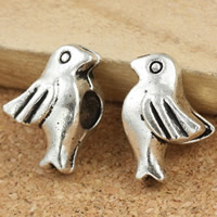 Tibetan Style European Beads, Bird, antique silver color plated, without troll, lead & cadmium free, 9x11x17mm, Hole:Approx 5mm, 30PCs/Bag, Sold By Bag