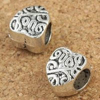Tibetan Style European Beads, Heart, antique silver color plated, without troll, lead & cadmium free, 8x9x10mm, Hole:Approx 5mm, 30PCs/Bag, Sold By Bag