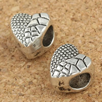 Tibetan Style European Beads, Heart, antique silver color plated, without troll, lead & cadmium free, 7x8x10mm, Hole:Approx 4mm, 30PCs/Bag, Sold By Bag