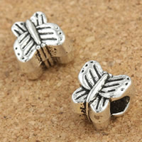 Tibetan Style European Beads, Butterfly, antique silver color plated, without troll, lead & cadmium free, 8x11mm, Hole:Approx 5mm, 30PCs/Bag, Sold By Bag