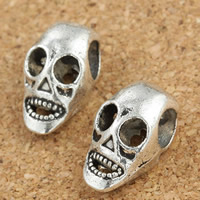 Tibetan Style European Beads, Skull, antique silver color plated, without troll, lead & cadmium free, 8x9x15mm, Hole:Approx 5mm, 30PCs/Bag, Sold By Bag