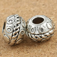 Tibetan Style European Beads, Drum, antique silver color plated, without troll, lead & cadmium free, 9x12mm, Hole:Approx 4mm, 30PCs/Bag, Sold By Bag