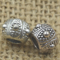 Tibetan Style European Beads, Drum, antique silver color plated, without troll, lead & cadmium free, 10x7mm, Hole:Approx 5mm, 30PCs/Bag, Sold By Bag